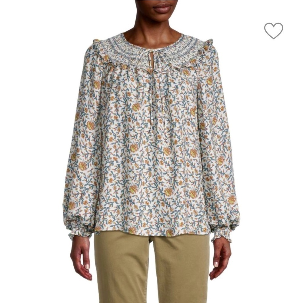 NEW Max Studio Floral Smocked Peasant Top